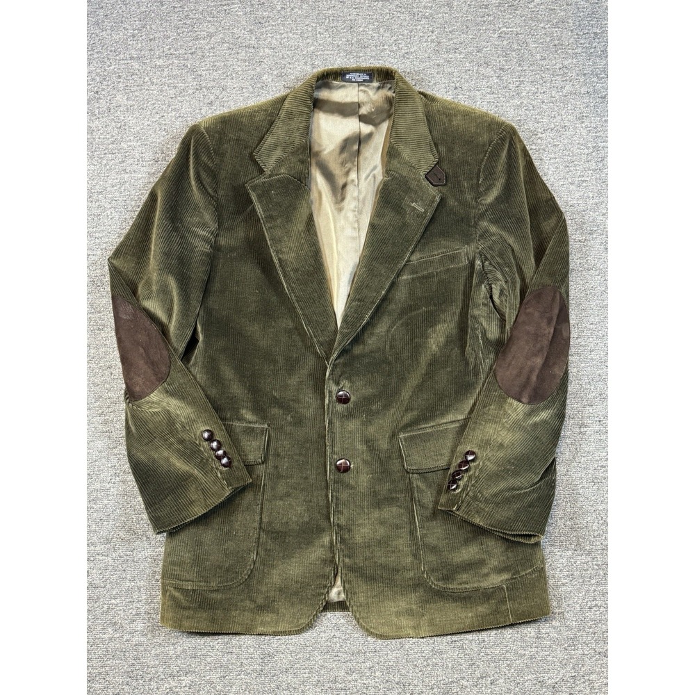 Traditionalist Vintage Green Corduroy Blazer Elbow Patches Wood Buttons Size 40R